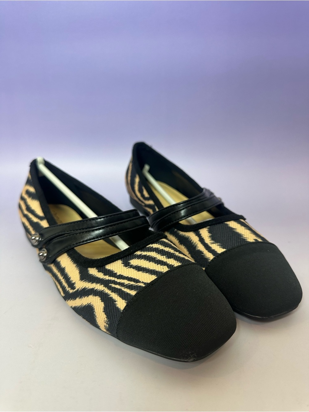 Zebra-Print Black & Beige Mary Jane Flats